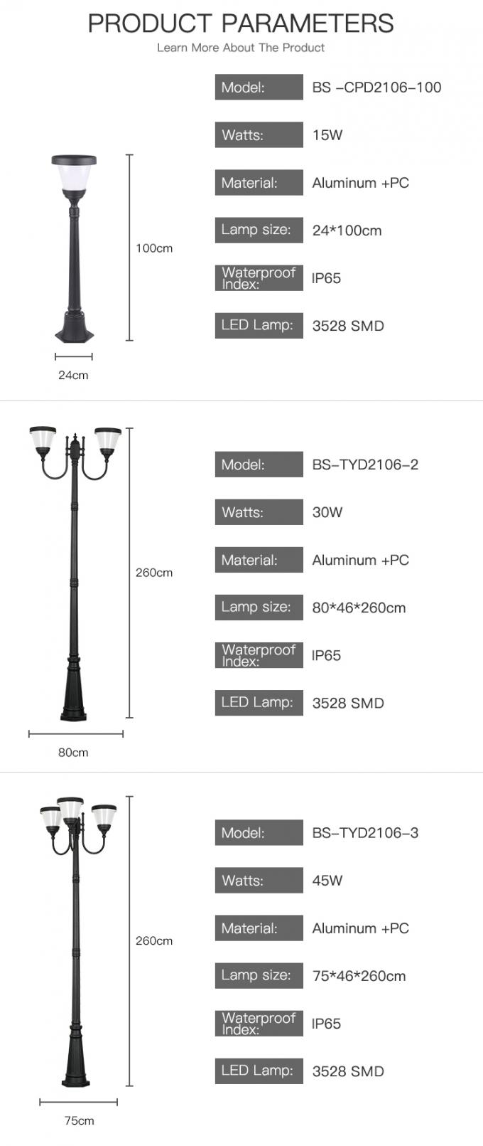 La venta caliente LED impermeable tres de aluminio ligeros solares oye la luz del jardín del patio